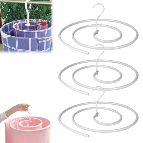 Spiral Drying Rack, Stainless Steel Spiral Drying Mount Laundry, Quilt Blanket Hanger, Space Saving Metal Hangers for Bedspreads Mattresses Sofa Covers Capes for Indoor & Outdoor Use(White,3pcs)