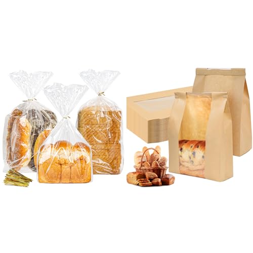 Bundle of Plastic Bread bags for Homemade bread and 25 Pack Sourdough Bread Bags for Airtight Storage of Baked Goods