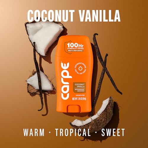 Image of Carpe Underarm Antiperspirant - Coconut Vanilla Deodorant for Women - 100 Hour Sweat & Odor Control - Deodorant for Sweating - Clinical Strength Antiperspirant - Coconut Vanilla Scent - 2 Pack