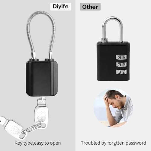 YAODHAOD Luggage Locks with Keys, Mini Size Cable Locks with Keys for Travel Suitcase Locks Padlock Apply to Locker Lock, Suitcase, Carry On, Backpack, Laptop Bag (2PCS)3