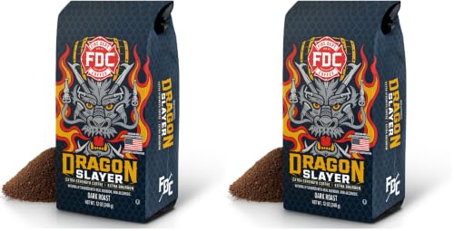 Image of Fire Department Coffee Dragon Slayer Coffee - Gives Back to Firefighters - Bourbon Infused - Ground Dark Roast - Non-Alcoholic - Roasted in the USA - Veteran Owned - 12 oz (Pack of 2)