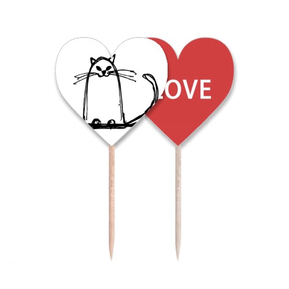 Cure-dents chat cupcake style art déco avec étiquette cœur amour pour buffet fête