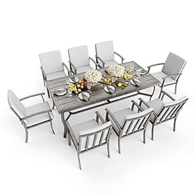 HAPPATIO Aluminum 9 Piece Patio Dining Set - Aluminum Outdoor Dining Set for 8, Aluminum Dining Table and Chairs Set, Patio Dining Furniture with Aluminum Table and Chairs (Gray)
