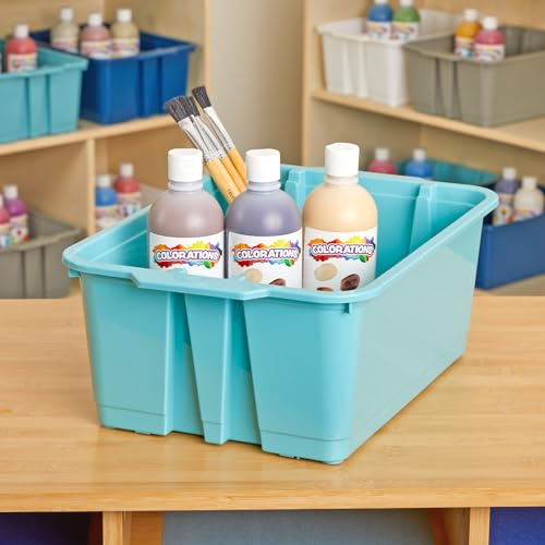 Really Good Stuff Stacking Bins, 14" x 10" x 5 .75" - 6 Pack, Water, Stackable Storage Plastic Bins for Classroom Organization, Home Storage, Office & Hospital Supplies by Really Good Stuff - Image 6
