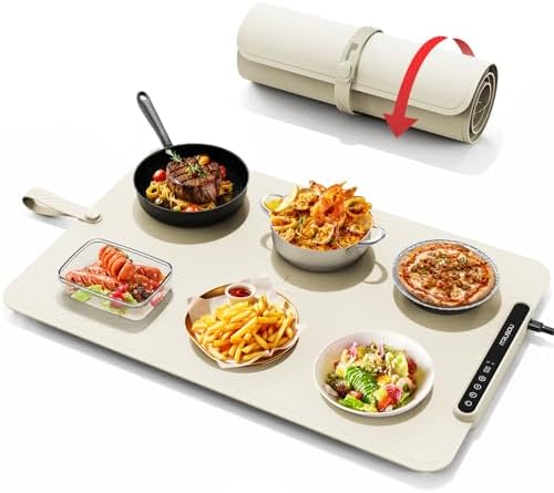Warming Mat for Food, iTRUSOU Electric Warming Tray with 1–99H Timer, 7 Temp Settings, Patented Full-Surface Heating, °F/°C Switch, Flexible Roll-Up Food Warmers for Parties Buffet, Everyday Use
