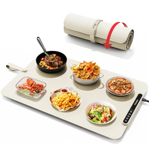 Warming Mat for Food, iTRUSOU Electric Warming Tray 99H Continuous Heat,7 Temp Settings,Patented Full-Surface Heating,°F/°C Switch,Flexible Roll-Up Food Warmers for Parties Buffet,Everyday Use