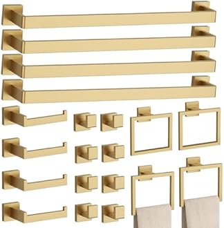 20-Piece Brushed Gold Bathroom Accessories Set – 23.6" Towel Bar, Towel Ring, Toilet Paper Holder & Hooks, Wall Mounted Bathroom Hardware, Rust & Corrosion-Resistant, Ideal for Modern Bathrooms