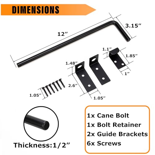 Image of 12 inch Heavy Duty Cane Bolt Gate Drop Rod with Black Finish-Steel Gate Ground Latch Designed for Wood Metal Vinyl Gates or Double Doors Fence Applications-1 Pack