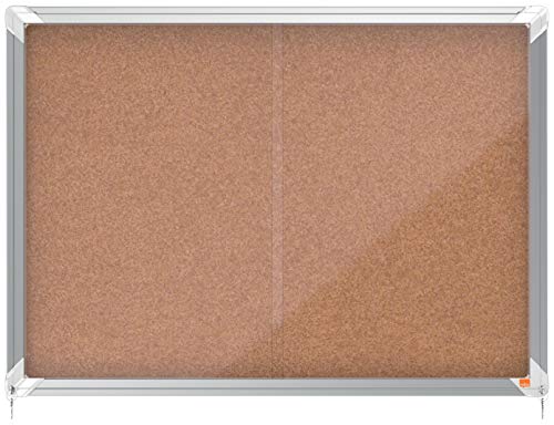 Nobo Cork Lockable Notice Board With Sliding Glass Door, 8 x A4, Premium Plus, Brown, 1915331