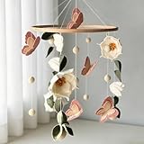 Baby Mobile Blumen & Schmetterlinge, Mobile fürs Babybett und Wickeltisch, Babyzimmer Deko mit Waldmotiv, liebevolles Baby Windspiele Geschenk für Jungen und Mädchen