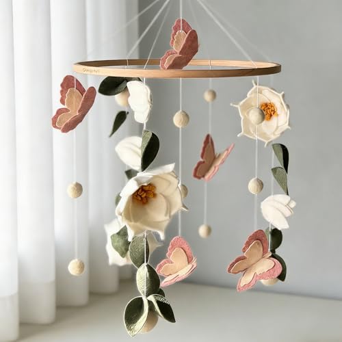 Mobile pour bébé, fleurs et papillons, mobile pour lit de bébé et table à langer, décoration de chambre de bébé avec motif de forêt, adorable carillon éolien,...