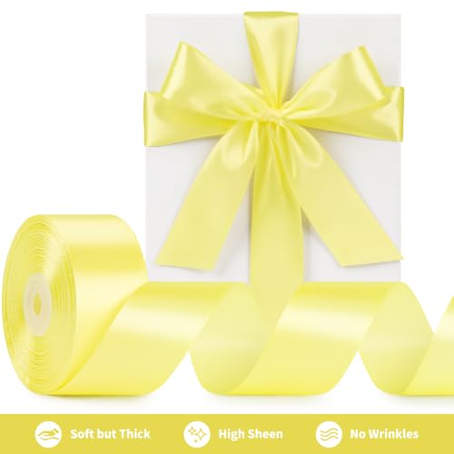 Image of Mauproy 1-1 /2 Inch Wide Baby Maize Satin Ribbon, 50 Yards Light Yellow Solid Polyester Fabric Ribbon for Roses Making, Gift Wrapping, Flower Bouquets, Wedding Decorations, Handmade Crafts