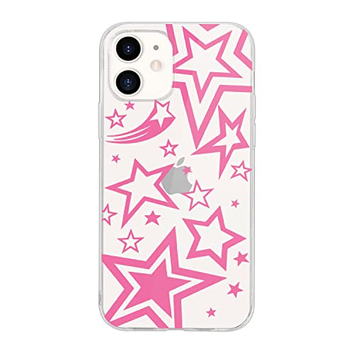 Idocolors Star Phone Case Clear Case For Iphone 13,Girly Hot Pink Printted Protective Shell Transparent Unique Design Anti-Yellowing Soft Tpu Bumper Ultra Slim Shockproof Cover For Iphone 13 #TOP4