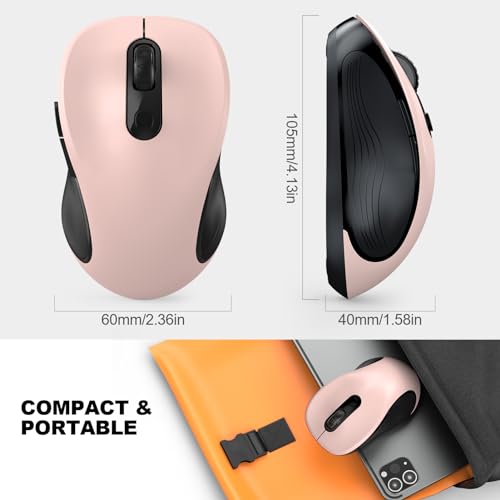 Image of WisFox 2.4G Wireless Mouse for Laptop, Ergonomic Computer Mouse with USB Receiver and Type-C Adapter, 3 Adjustable Levels DPI, 6 Button Cordless Wireless Mice (Pink)