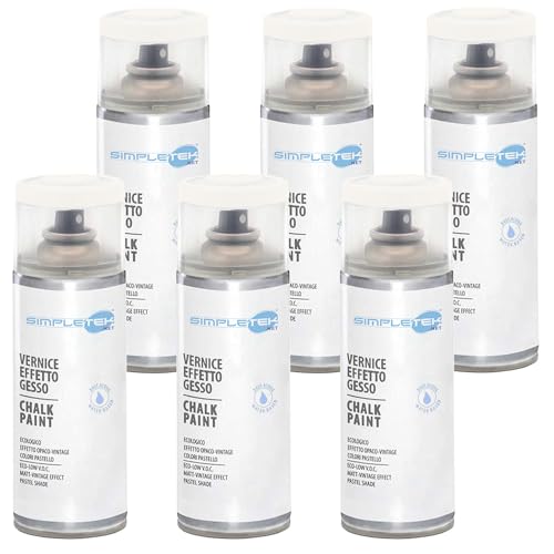 SIMPLETEK - 6x Bombolette Spray Vernice Effetto Gesso Ultra Opaco Beige V404BE Vintage Retro Universale a Base d'Acqua (Kit da 6 pezzi)