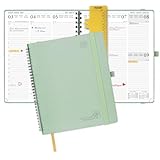 POPRUN Agenda 2026 2027 Semainier 26,5 x 21,5 cm D'Août 2026 à Déc 2027，Planner Vertical Scolaire 17 Mois avec Couverture Souple Spirale，Règle signet，Papier 80g/m²,Vert