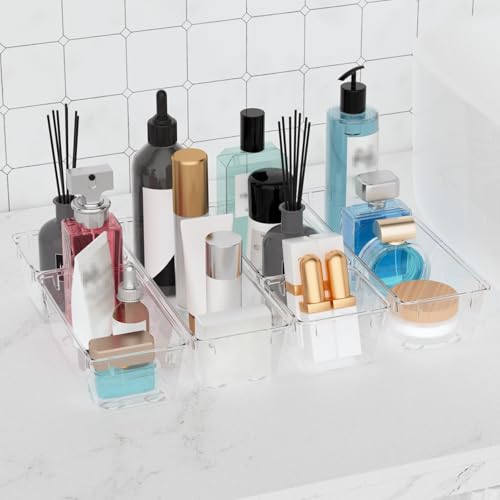 Image of WOWBOX 12 Pack Clear Drawer Organizer Set, Acrylic Drawer Storage Trays, Storage Bins for Makeup, Cosmetics, Jewelries, Utensils, Gadgets, Office