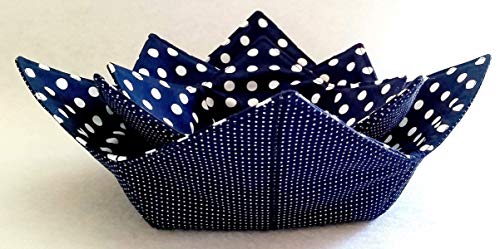 Microwave Bowl Cozy 3 Piece Set Navy WhiteDots Reversible Handmade Washable