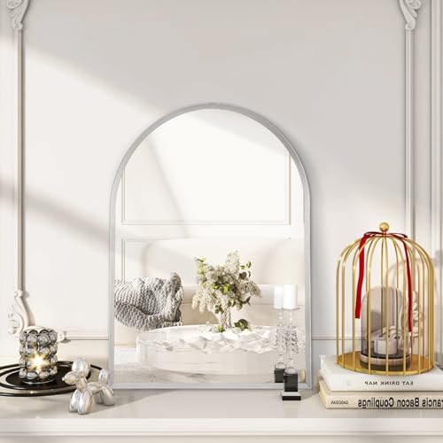 Image of Arched Bathroom Mirror, Wall Mounted Mirror Arch Mirror Aluminum Alloy Frame Bathroom Mirror Living Room, Bedroom, Bathroom and Entryway 20 inchx16 inch