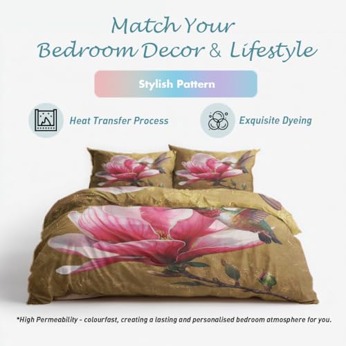 Housse de couette 220x240 colibri zippée en microfibre douce et fluide