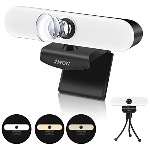 AWOW 2K Live Streaming Webcam with microphone, 30fps Web Camera for PC, Video Calling, Conferencing, Work with Skype, Zoom, FaceTime, Hangouts, PC/Mac/Laptop/Macbook/Tablet (tripod included) Cover