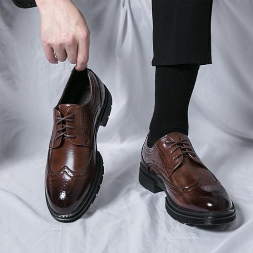 Image of Men's Leather Platform Lace Up Wingtip Oxford Shoes Comfort Breathable Lug Sole Brogue Dress Shoes Casual Business Work Shoes