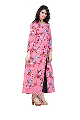 Image of H.E HAMZA ENTERPRISER Printed Crepe Material Brown Western Dress For Women