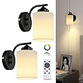 NIORSUN Battery Operated Wall Sconce Set of 2,Black Rechargeable Wall Lights with 5200mAh Dimmable Detachable Bulbs and Remote, 9 Colors Wireless Sconces for Bedroom Living Room Hallway Decor