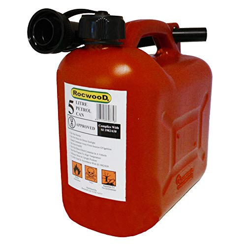 RocwooD Petrol Fuel Can 5 Litre Red Cannister Flexible Spout