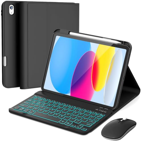 Image of RAYMCRAFT for iPad 11th (A16, 2025) /10th Generation Case with Keyboard, Mouse and Detachable Wireless Keyboard, 7-Color Backlight, Slim Case with Pencil Holder Black
