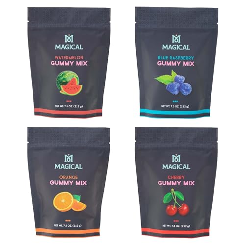 Magical Butter Normal Gummy Mix 4 Pack – Watermelon, Blue Raspberry, Orange & Cherry – Easy Fruity Gelatin Candy Mix for Homemade Gummies