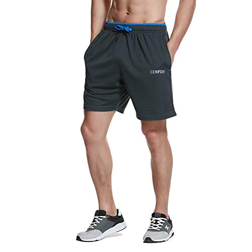 CENFOR Men's 7" Athletic Workout Shorts with Pockets Drawstring Quick Dry Breathable Active Training Shorts(Gray,L)