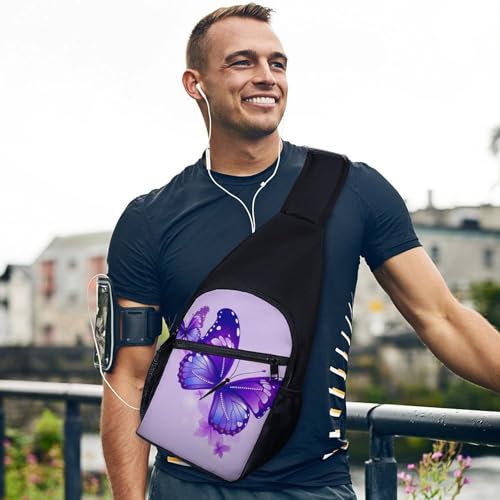 Bolso bandolera casual Purple Butterfly para mujer y hombre miniatura 3