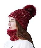 Home Prefer Womens Winter Beanie Hat Scarf Set Warm Fuzzy Knit Hat Neck Scarves