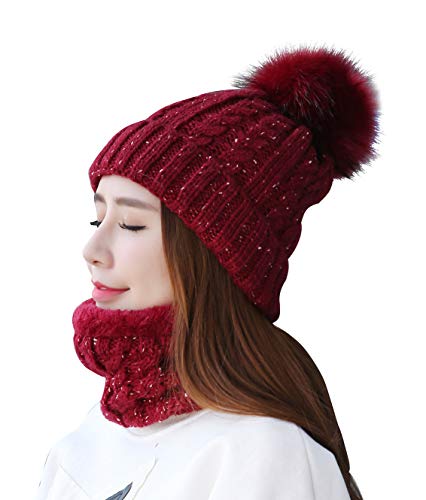 Home Prefer Womens Winter Beanie Hat Scarf Set Warm Fuzzy Knit Hat Neck Scarves