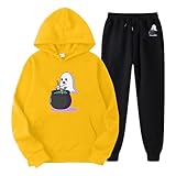 Trainingsanzug Damen Große Größen, Kapuzenpulli und Lange Hose, Hoodie Anzug Halloween Bedruckte Laufenanzug Kapuzen 2 Teiliges Tracksuit Lockerer Lounge Hausanzug Modern Halloween Sportswear Jogger