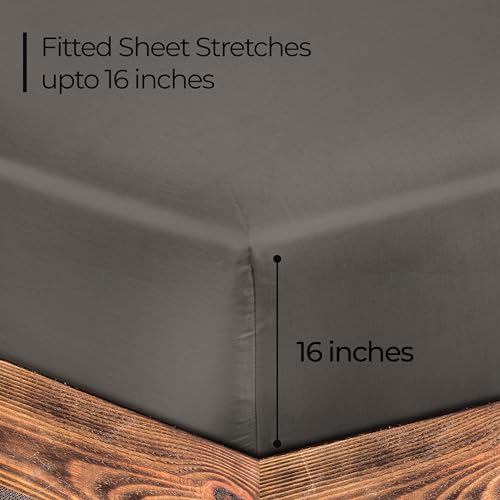 Image of ROYALE LINENS 300 Thread Count 100% Long Staple Combed Cotton Fitted Sheet Queen - Super Soft Deep Pocket Bottom Sheet - Fitted Sheets Only - Elastic Sheets (Queen, Grey)
