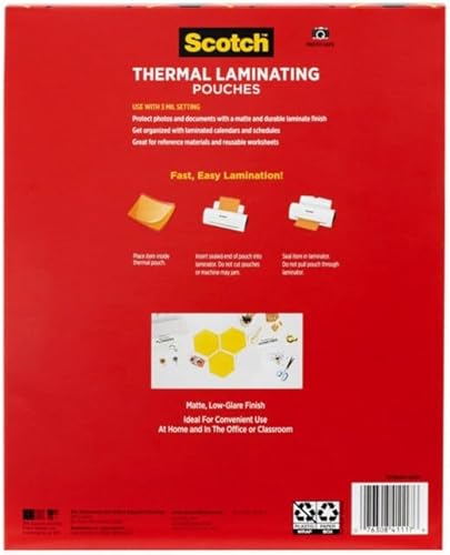 Miniatura 10 de Scotch Bolsas de laminación térmica mate, ultra transparentes con acabado mate, tamaño carta de 8.9 x 11.4 pulgadas, paquete de 50