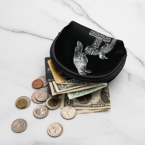 Viking Thor Hammer Mjolnir With Odin Ravens Coin Purse Wallet Bag Cash Change Shell Pouch3