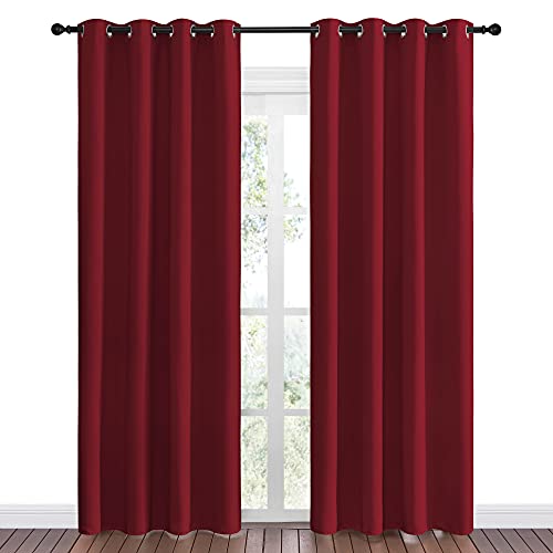 Image of NICETOWN Christmas Burgundy Blackout Curtains Grommet - Home Decorations Thermal Insulated Solid Grommet Top Blackout Living Room Panels /Drapes for Gift (1 Pair, 55 x 86 inches, Red)