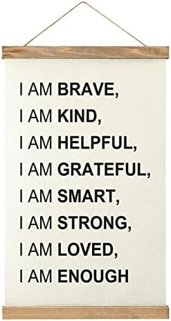 Poster Wall Hanging Canvas Painting Home Decor I Am Brave I Am Kind I Am Helpful I Am Grateful I Am Smart I Am Strong I Am Loved I Am Enough Wood Frame Posters Use for Living Room Bedroom 13x20inch image 5