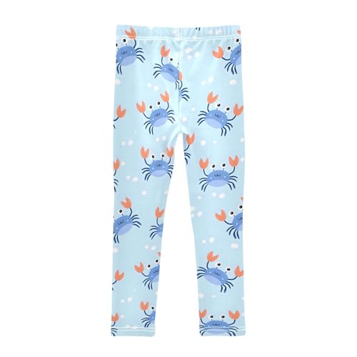 Cute Crab Blue Girls Leggings Ultra Soft Compression Yoga Gym Pants for Kids 4-10T2