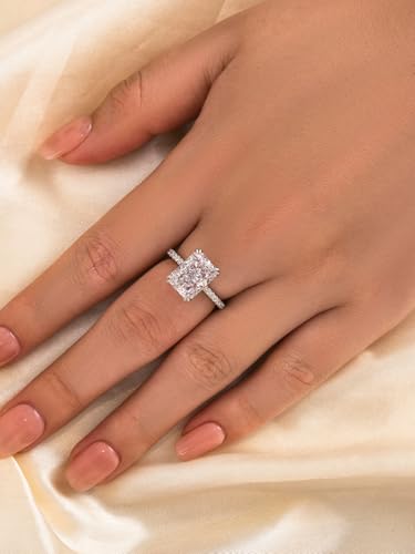 4.5CT Stunning Radiant Cut Engagement Ring for Women, S925 Silver AAAAA Grade Cubic Zirconia Promise Wedding Ring4