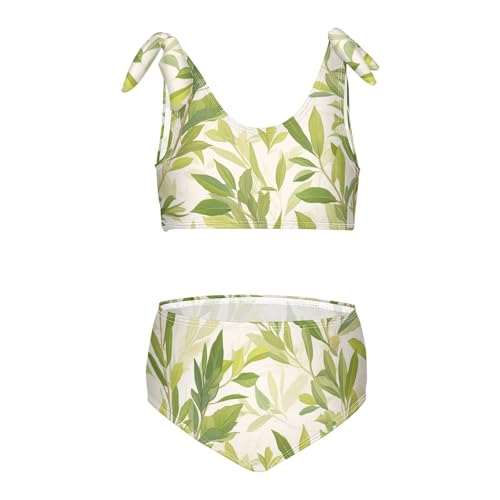 Green Branch Olive Seamless Pattern Girls' Two Pieces Kids Bikini Set Beach Swimsuit Swimming Suits Adjustable Shoulder