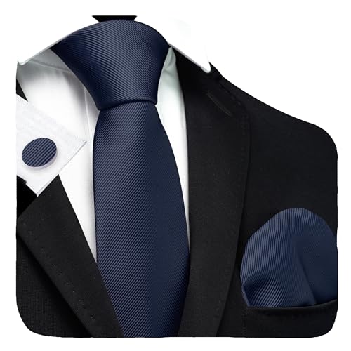 Image of GUSLESON 3.15 inch(8cm) Solid Color Necktie and Pocket Square Cufflinks Sets For Men + Gift Box