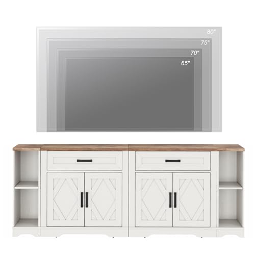 Image of WAMPAT Large Farmhouse Entertainment Center with Drawers for 85 inch TV