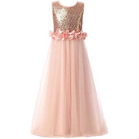 Sarahbridal Sequin Flower Girl Long Pageant Tulle Wedding Party Princess Dress Rose Gold US4 Cover