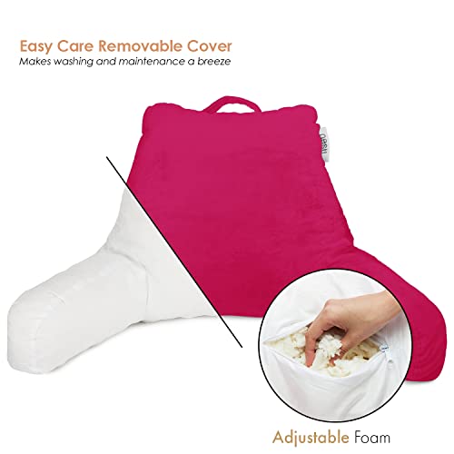 Image of Nestl Reading Pillow for Kids & Teens with Shredded Memory Foam, Backrest Pillows for Reading, Watching, and Gaming, Use on The Couch, Bed, or Floor, Adjustable Support with Washable Cover Hot Pink