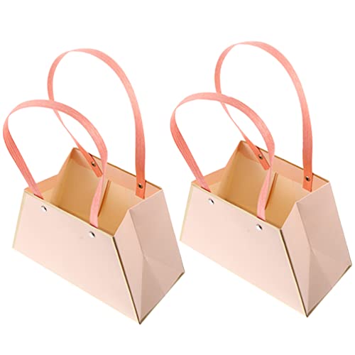 CALLARON 2pcs Hand Gift Bag Black Out Material Rose Bouquet Flower Cardboard Bags Bouquet Gift Bags Flower Bouquet Wrapping Bag Floral Bags Goddess Fan Pvc Pink Florist Supplies