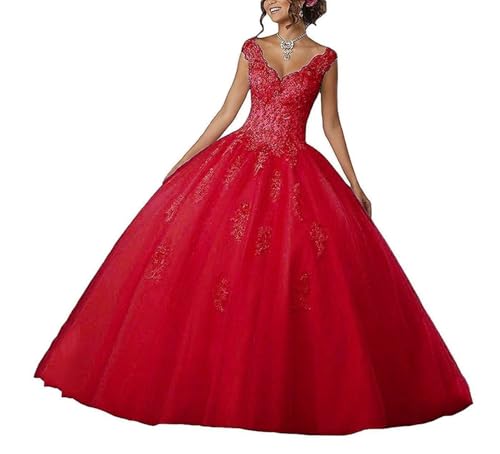 Laces Appliques Quinceanera Dresses V-Neck Beaded Sequins Tulle Prom Ball Gown Sweet 16 Dress Girls ZJ29